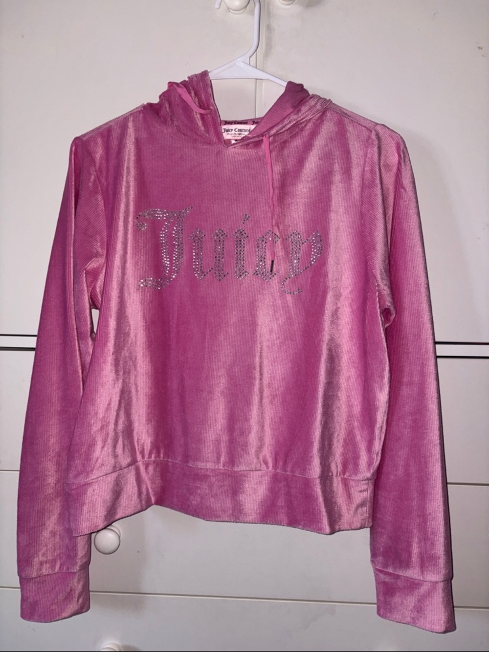 Juicy Couture Hot Pink Velour Rhinestone Logo Hoodie